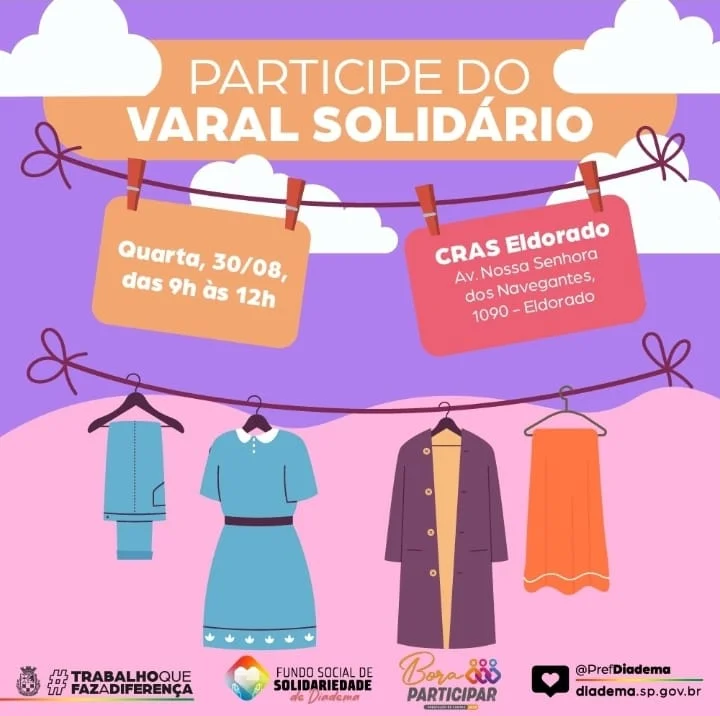 Varal Solidário volta ao Eldorado nesta quarta (30). Imagem: Divulgação/Prefeitura de Diadema